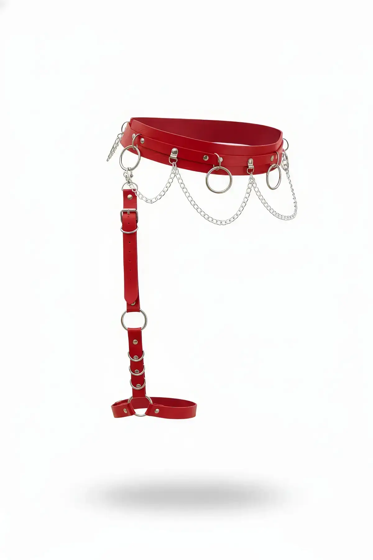 Red Garter Harness with Chain Detail, Faux Leather - SH807