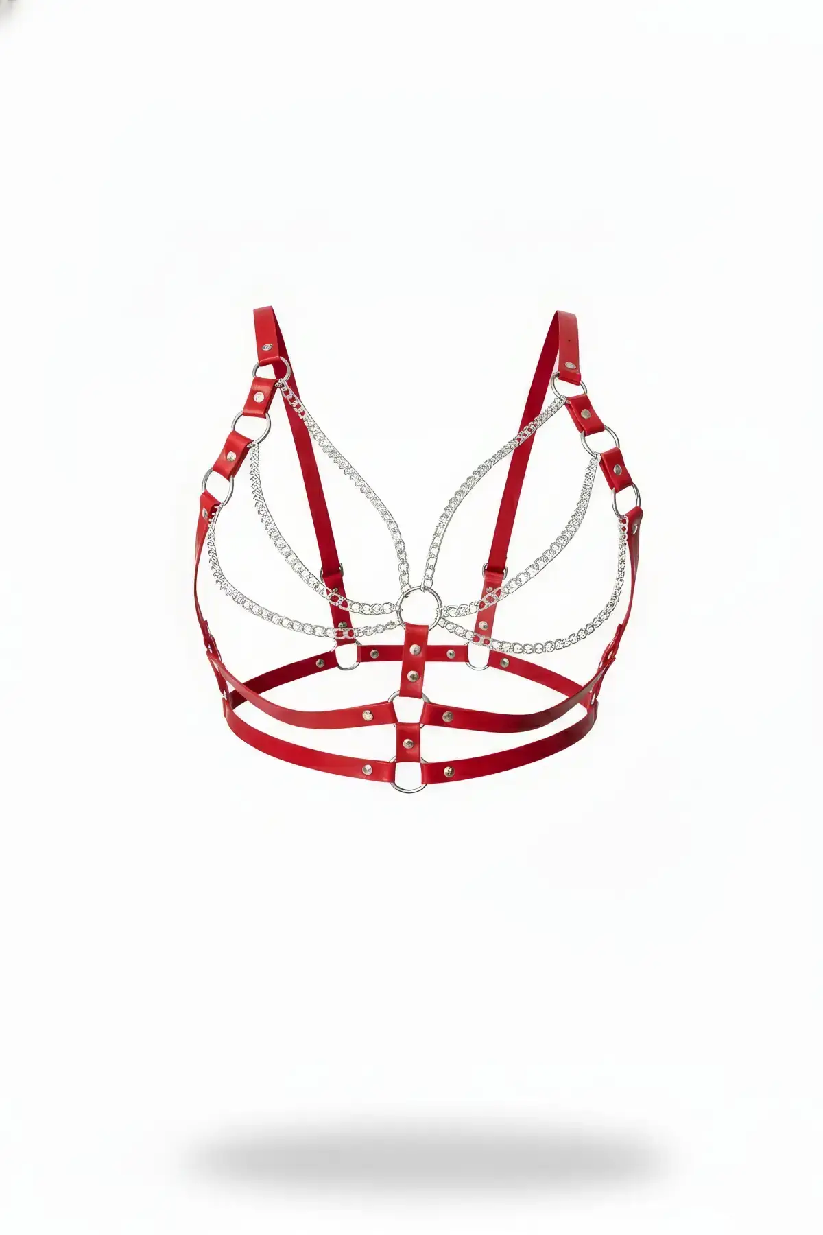 Red Women's Belt Chain Detail Metal Ring Accessory - SH808