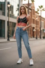 Red Women's Belt with Chain Detail, Multi-Band Body Accessory - SH808