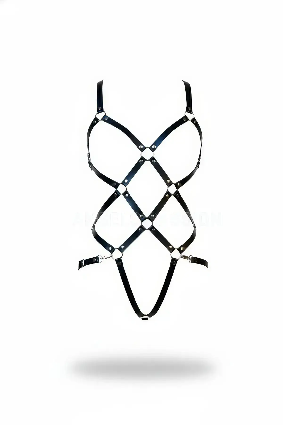 Black Body Harness with Leather Full Body Cage Detail - SH811