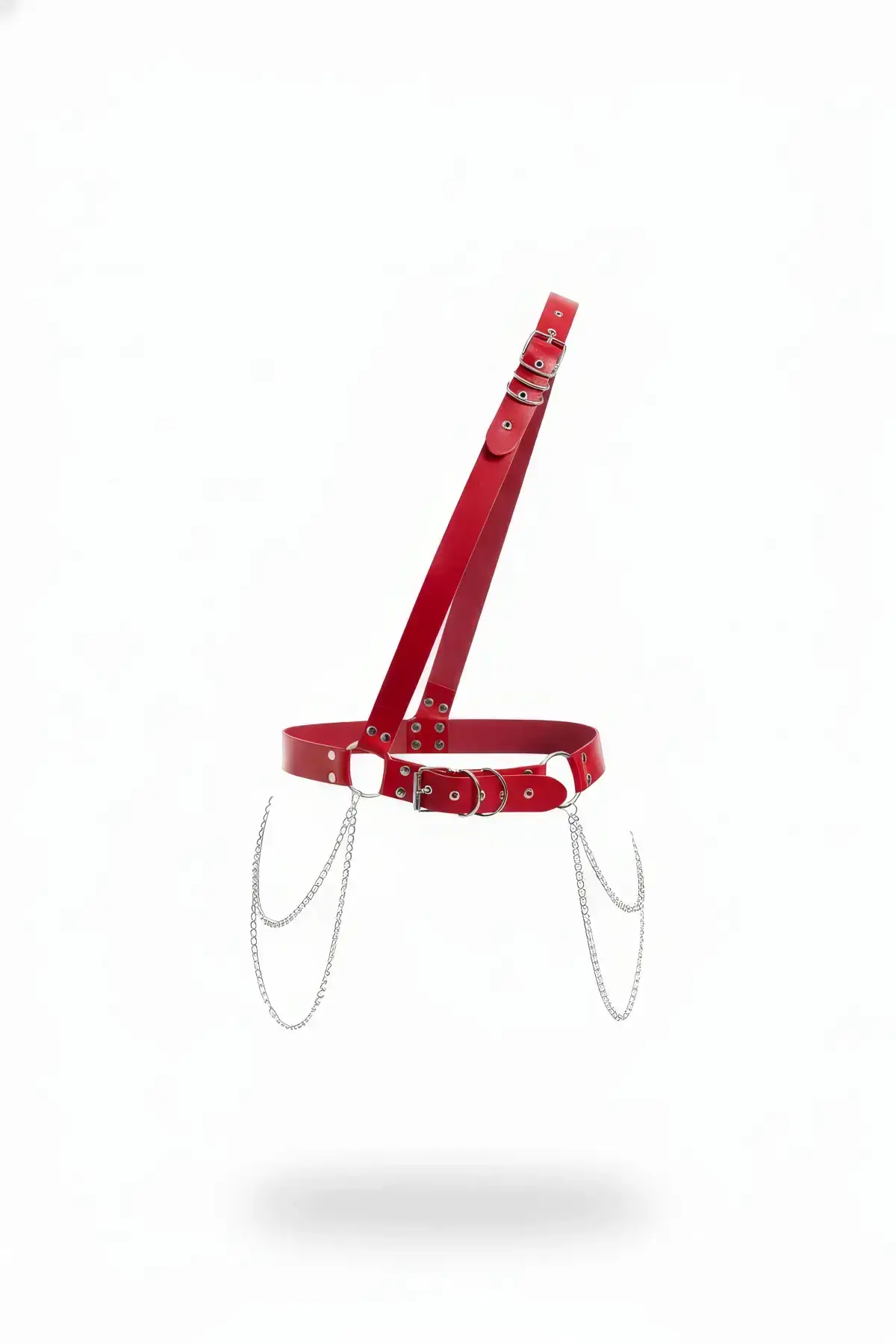 Red Women's Belt, Faux Leather, Shoulder Detail Belt - SH813