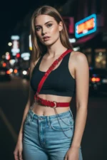 Red Women's Leather Body Accessory with Belt and Chain Detail - SH813 - Image 4