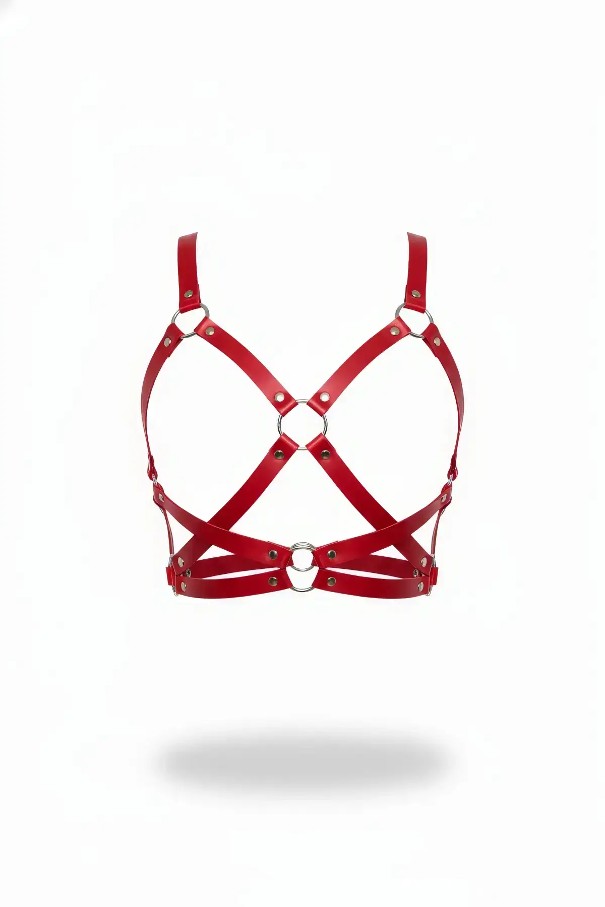 Red Women's Leather Belt with O-Ring Detail Body Accessory - SH816