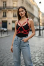 Red Women's Leather Belt Crossbody Accessory - SH816