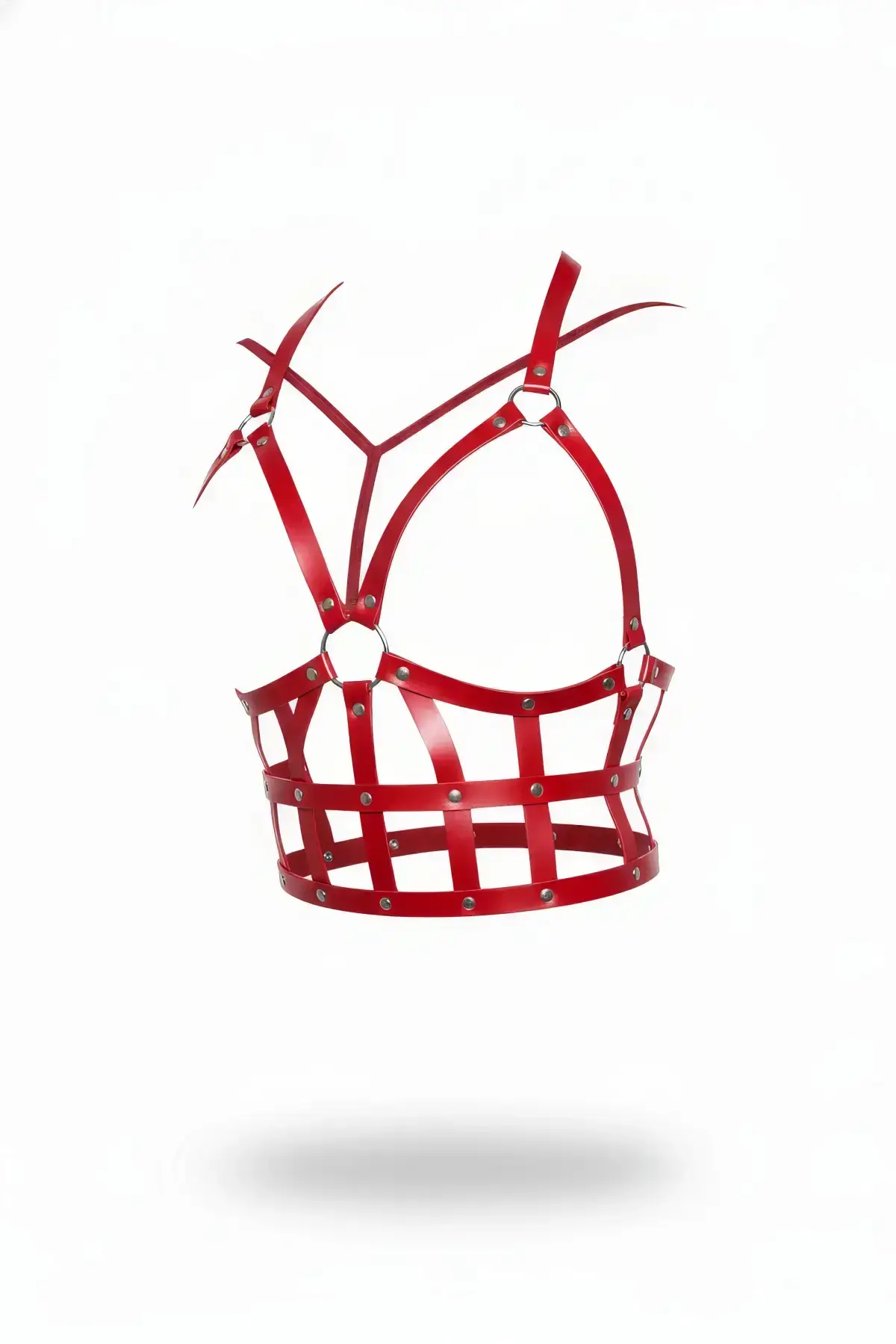 Red Women's Leather Belt with Cage Detail and Studded Body Accessory - SH819