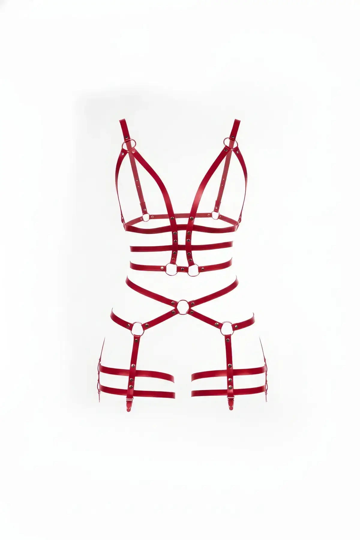 Red Faux Leather Body Harness with Ring Detail - SH820
