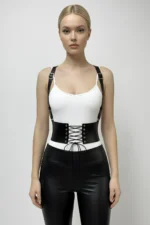 Black Women's Thick Corset Waist Accessory with Belt Tie - SH822