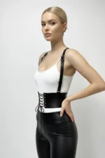 Black Women's Thick Corset Waist Accessory with Belt Tie - SH822 - Image 3