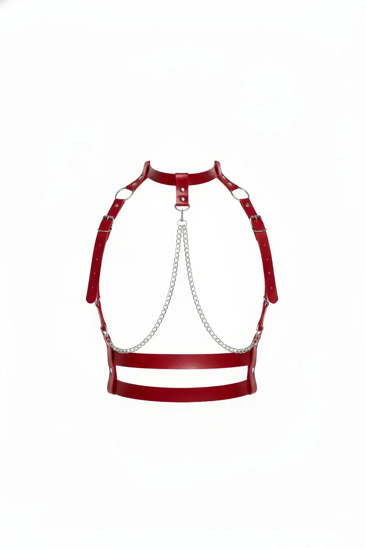Red Women's Belt with Chain Detail, Faux Leather Body Accessory - SH824