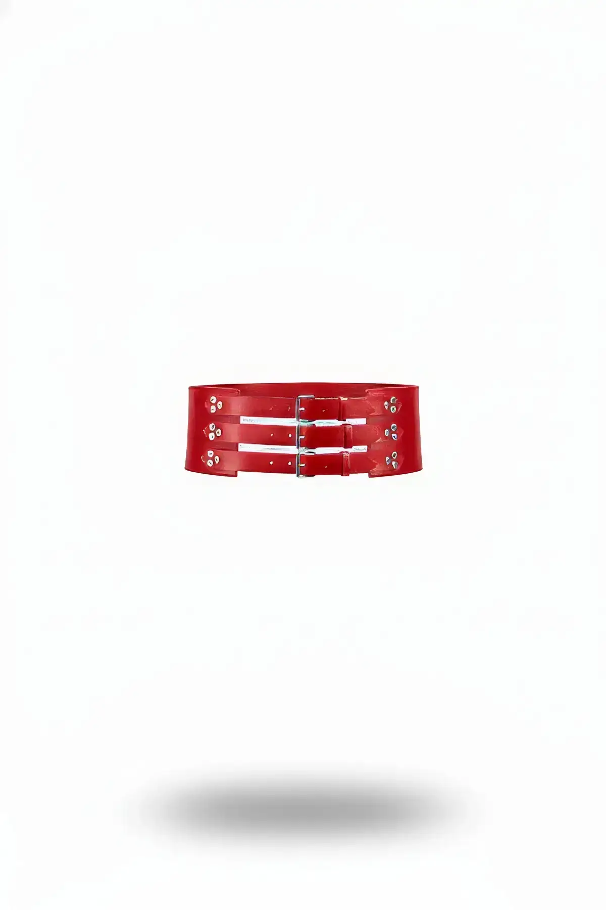 Red Women's Belt with Three Buckles, Wide Waist Accessory - SH827