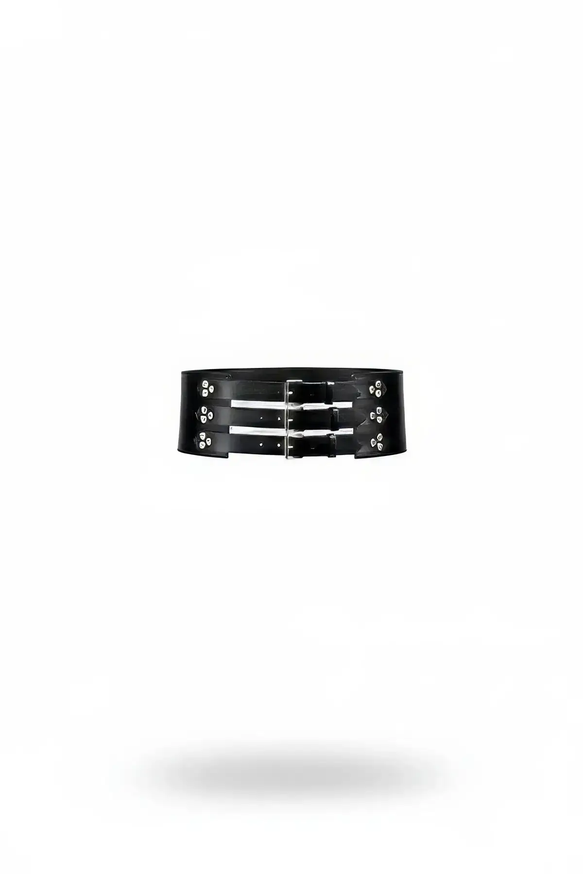 Black Women's Belt with Three Buckles, Wide and Thick Waist Accessory - SH827