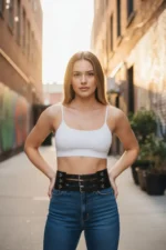 Black Women's Belt, Thick Corset Style, Three Buckle Waist Accessory - SH827 - Image 2