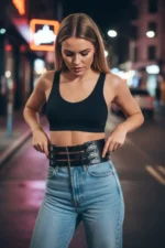 Black Women's Belt, Thick Corset Style, Three Buckle Waist Accessory - SH827 - Image 4