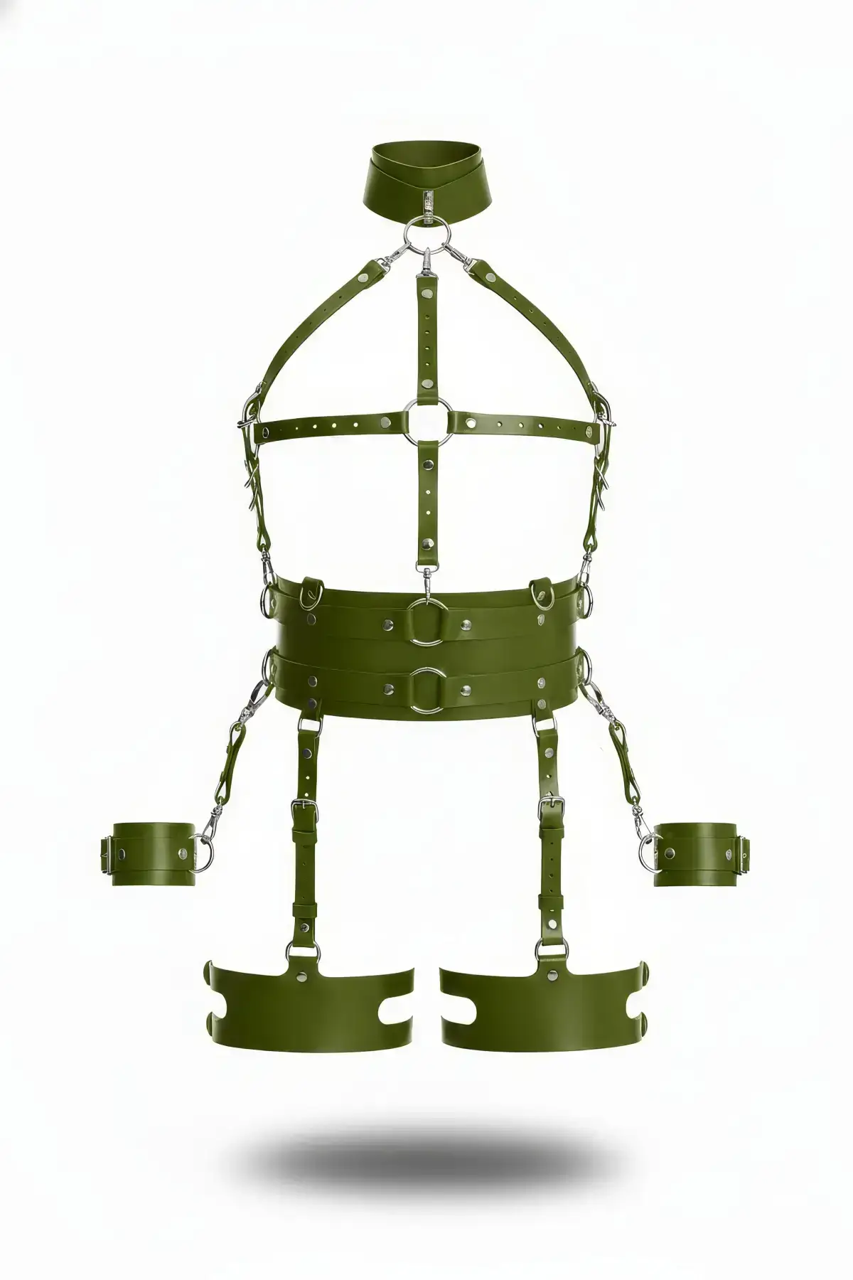 Khaki Harness Set with Leather Chain Detail and Wide Belt - SH842