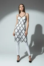 Black Skirt with Diamond Pattern and Ring Detail, Leather - SH844 - Image 2