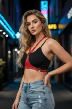 Red Women's Belt with Stud Detail Body Accessory - SH850 - Image 2