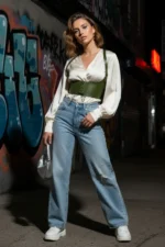 Khaki Women's Belted Corset with Wide Waist Detail - SH855 - Image 3