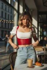 Red Women's Belted Corset Detail Wide Waist Accessory - SH855 - Image 4