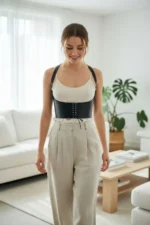 Black Women's Dress with Wide Corset Detail and Belt Tie - SH855 - Image 2