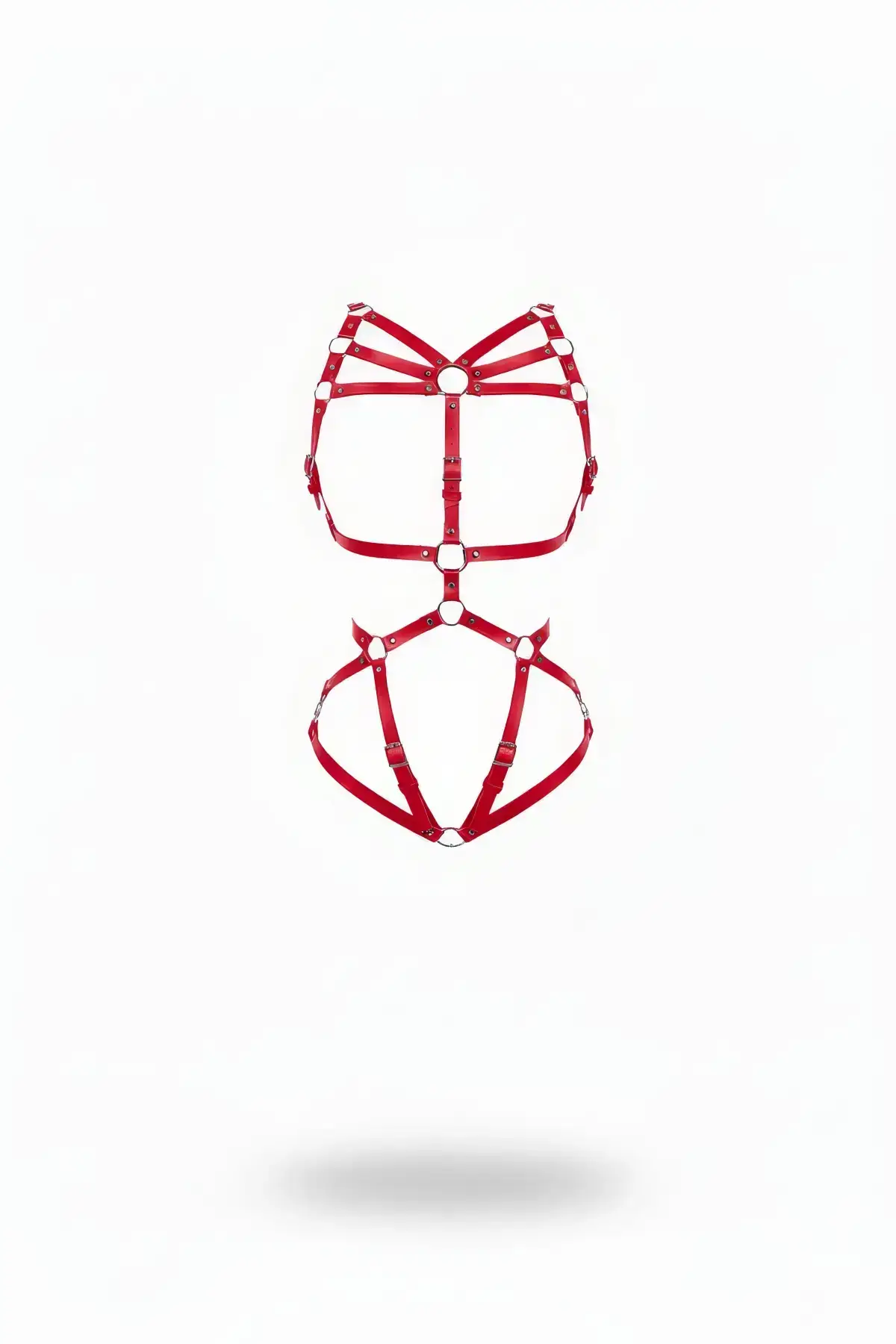 Red Leather Body Harness with Metal Ring Detail - SH860