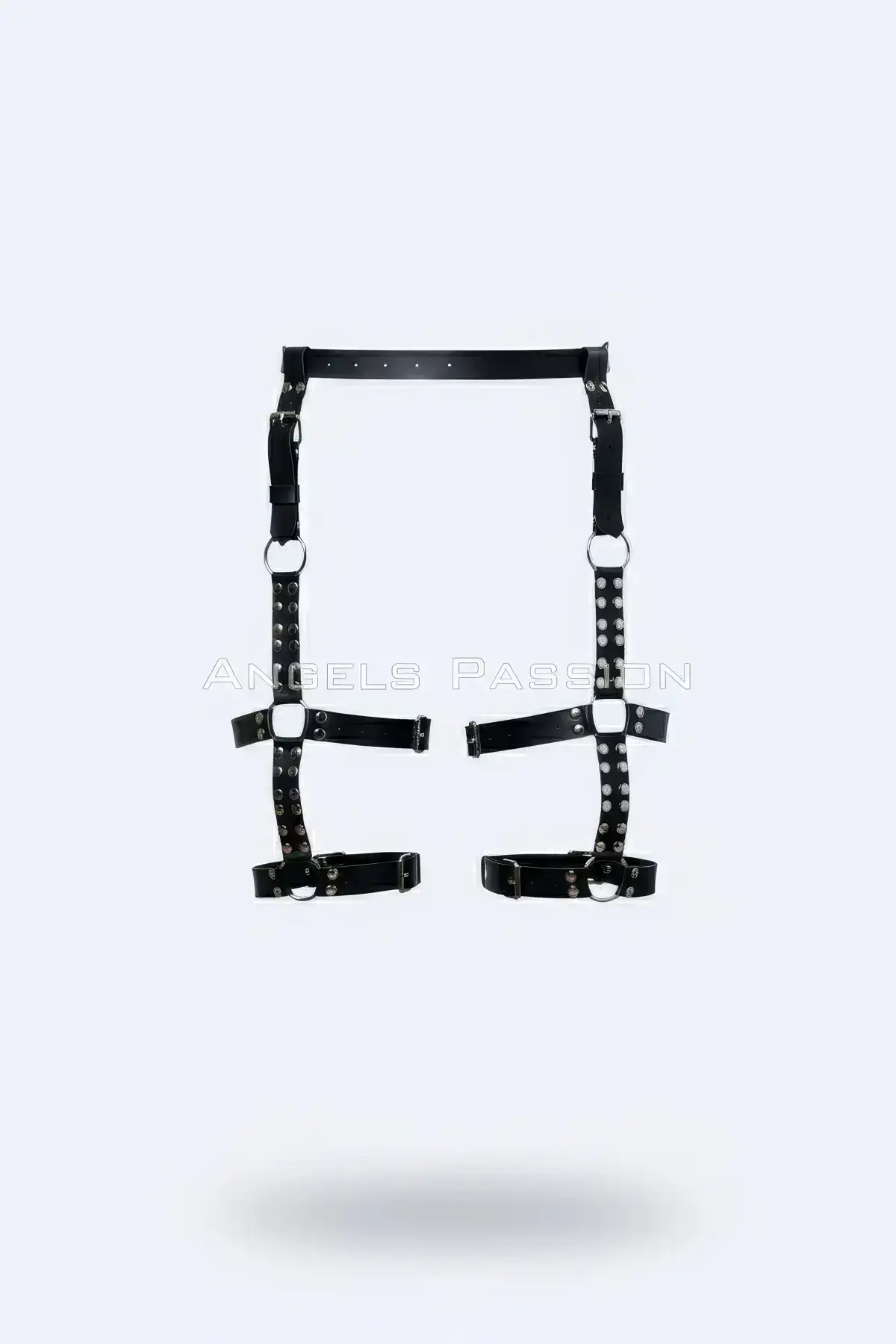 Black Garter Harness Leather with Studded Ring Detail - SH862