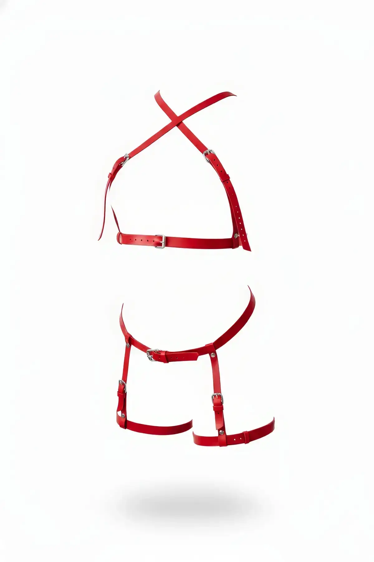 Red Garter Harness Leather Buckle Body Leg Set - SH865