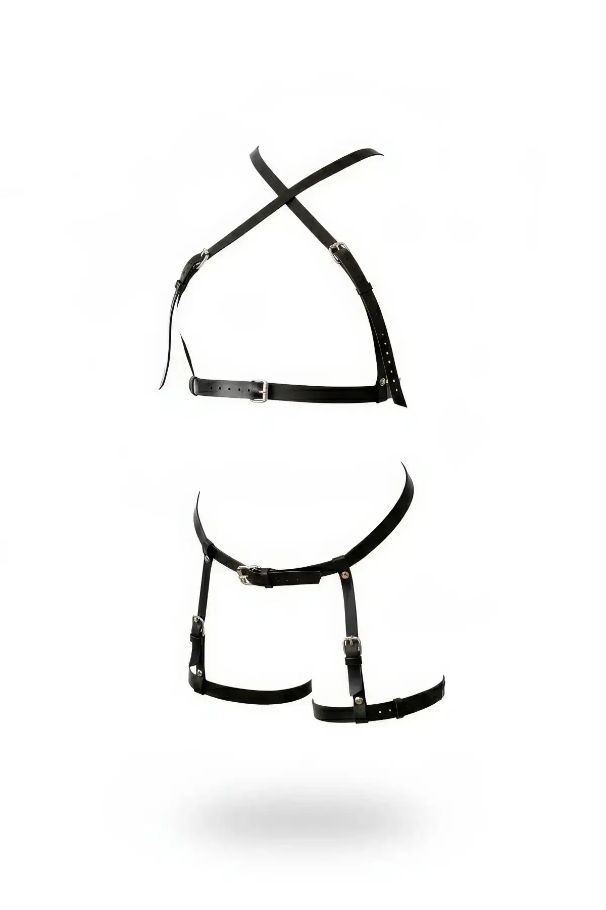 Black Harness Set with Cross Shoulder and Leg Details - SH865