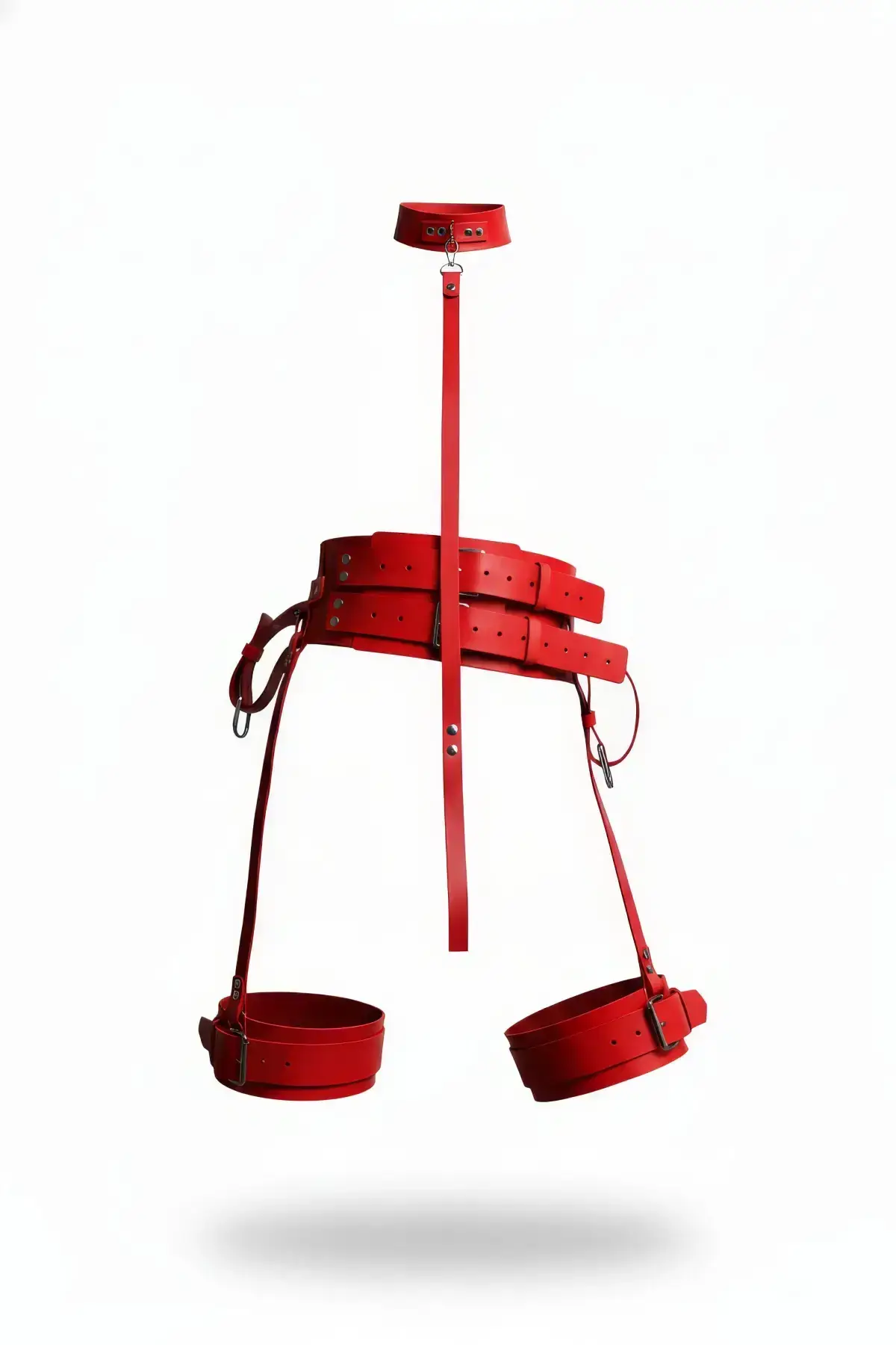 Red Leather Harness Set with Multiple Belts and Neck Detail - SH869