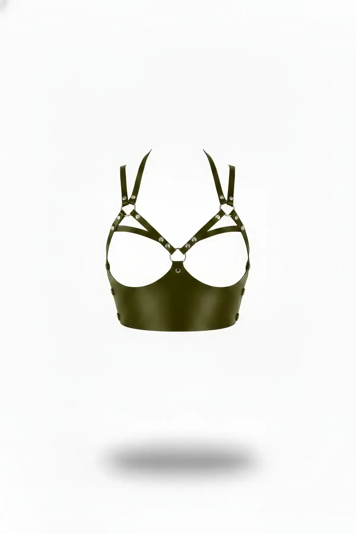 Khaki Women's Belt, Faux Leather, Wide Stud Detail - SH872