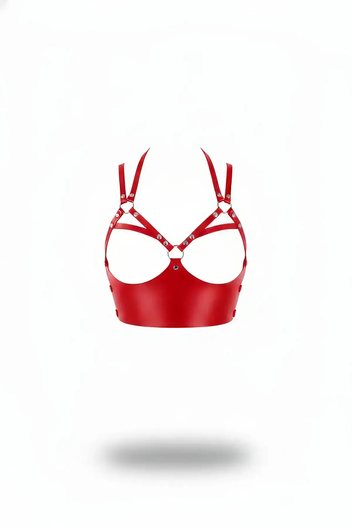 Red Women's Corset with Belt Stud Detail and Metal Rings - SH872