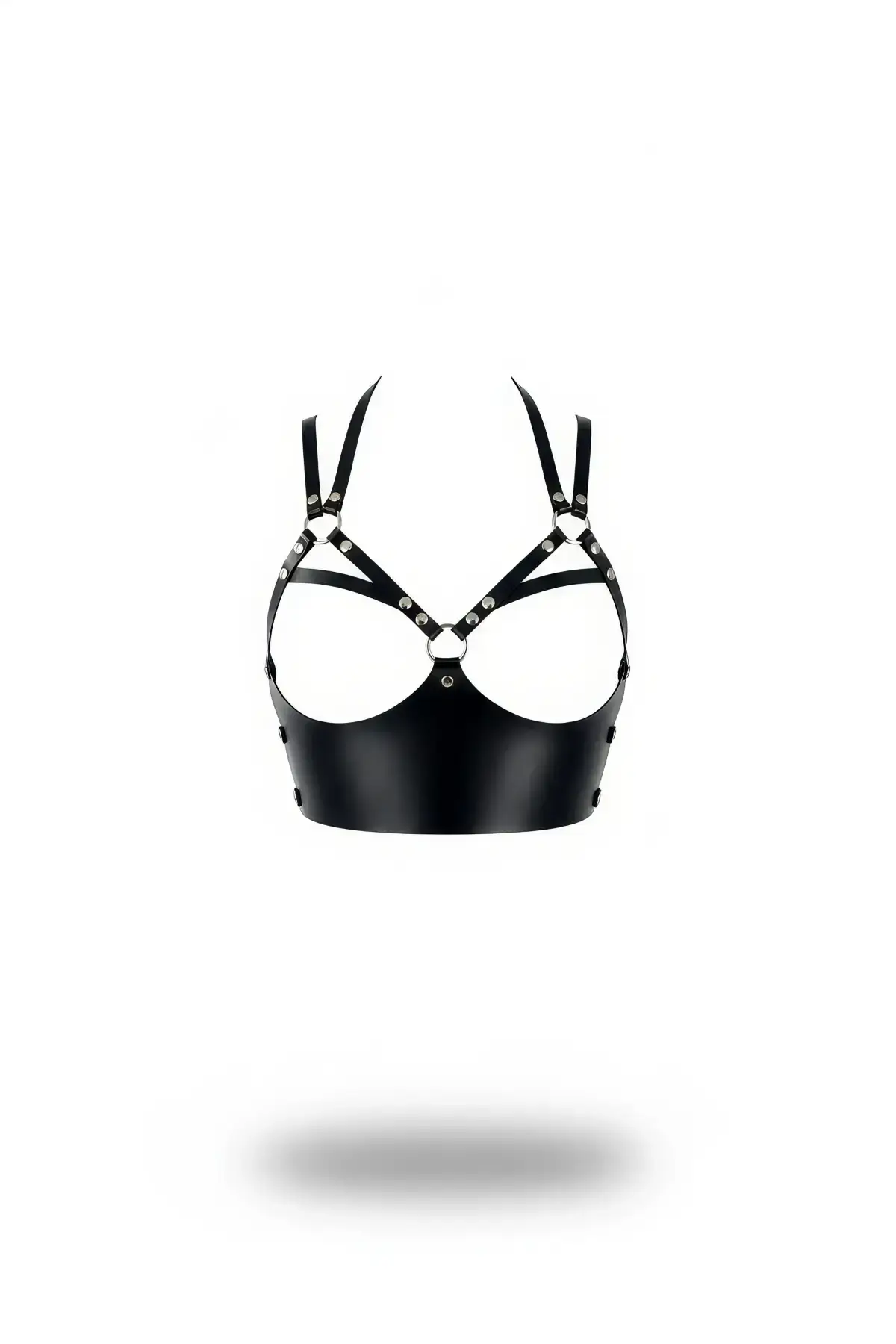 Black Women's Belt with Leather Stud Detail Ring Accessory - SH872