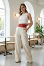 Red Women's Wide Corset Style Leather Belt - SH875