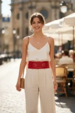 Red Women's Wide Corset Style Leather Belt - SH875 - Image 3