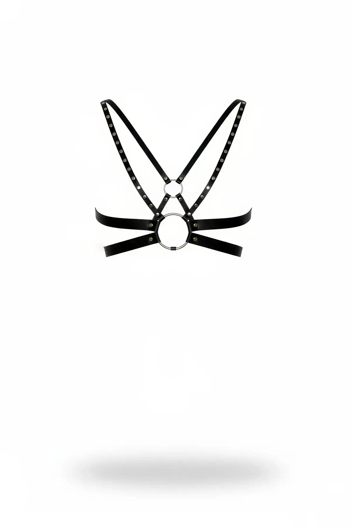 Black Women's Leather Belt with Studded Chest Accessory - SH884