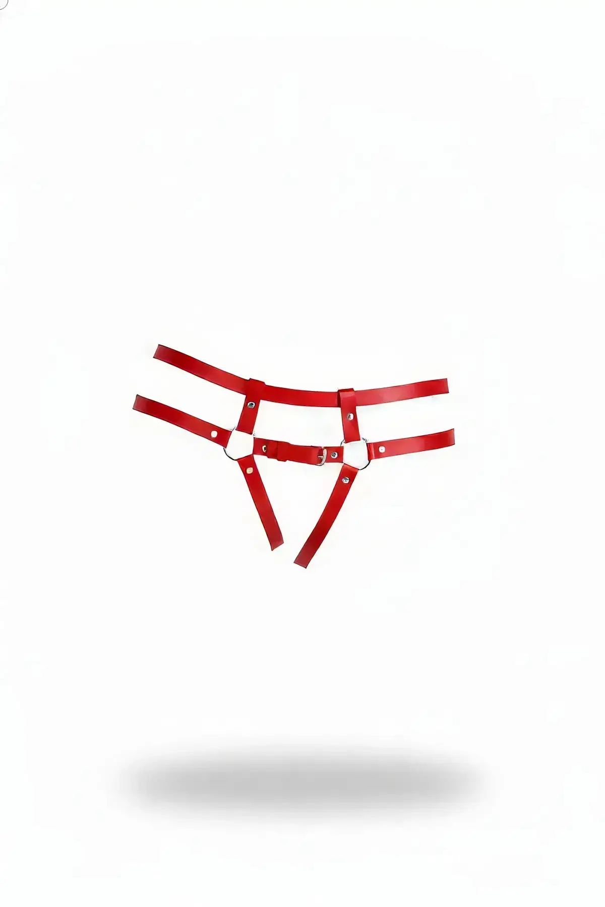 Red Thong - Faux Leather Panties with Buckle and O-Ring Detail - SH889