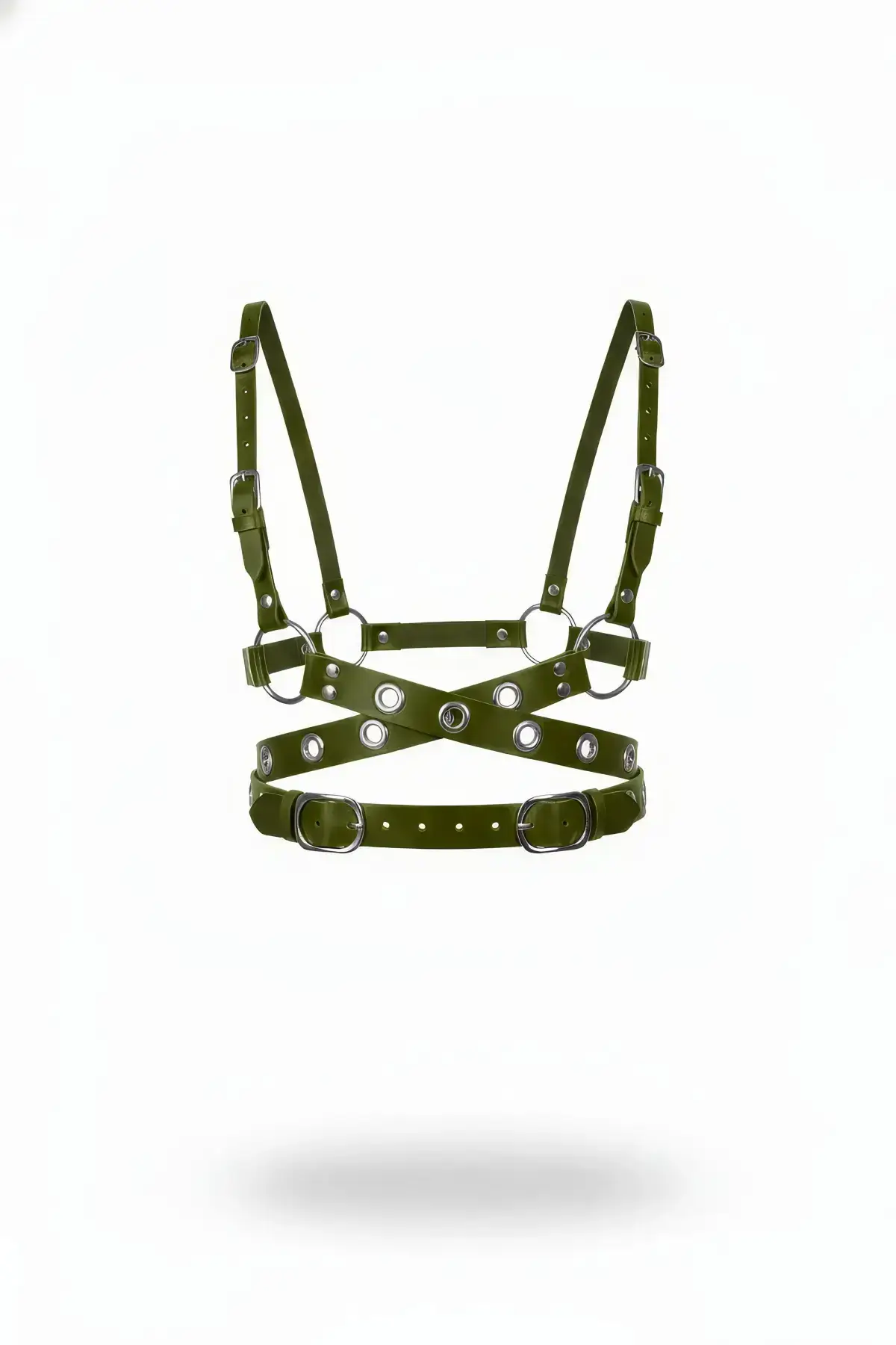 Khaki Women's Belt with Multiple Buckles Crossbody Accessory - SH890