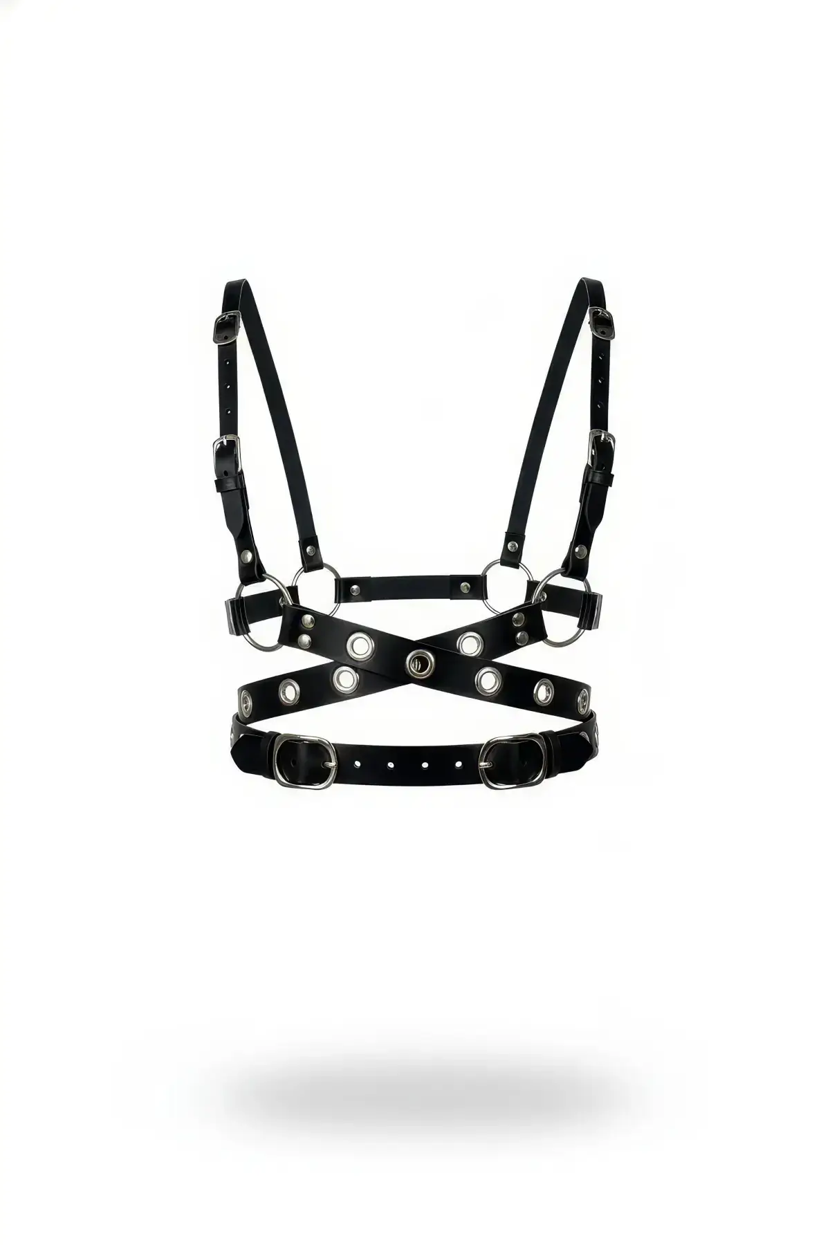 Black Women's Leather Belt with Cross Buckle Body Accessory - SH890