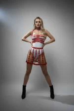 Red Skirt with Striped Trim and Metal Buckle - SH891 - Image 2