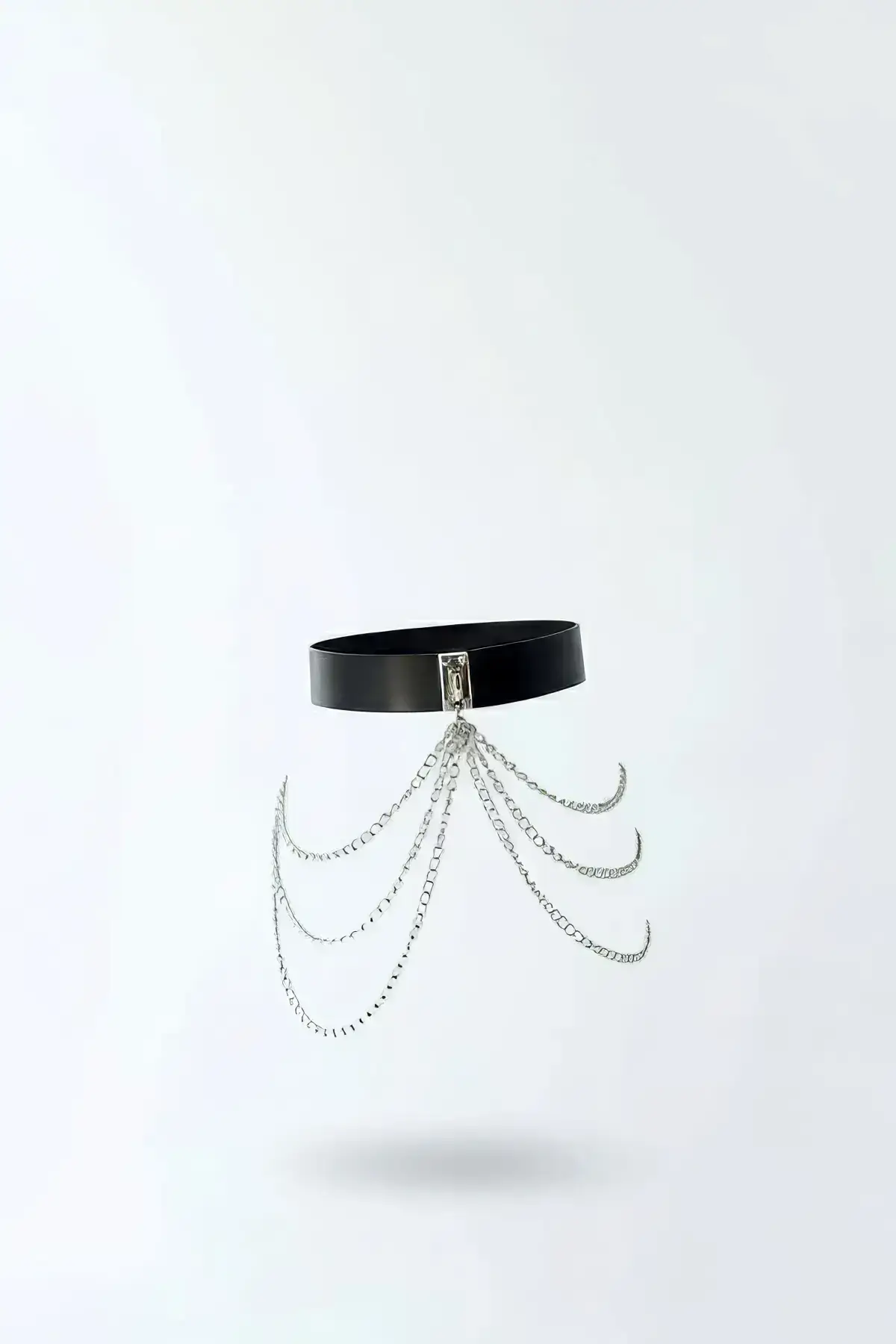 Black Women's Belt with Multi-Layer Chain, Faux Leather - SH904