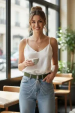 Khaki Women's Belt with Multi-Layer Chain Detail - SH904