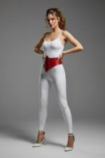 Red Women's Belt with Thick Corset Detail and Studs - SH905