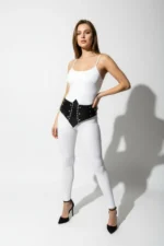 Black Women's Belt with Stud Detail, Thick High Waist - SH905 - Image 4