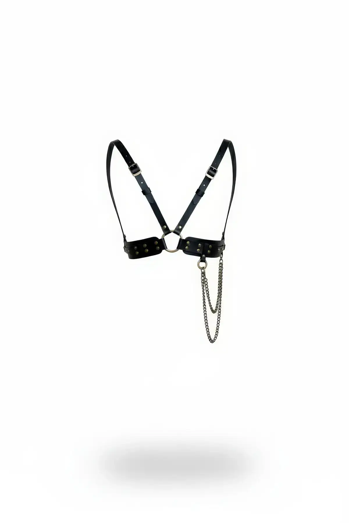 Black Women's Belt with Leather Chain Detail Body Accessory - SH908