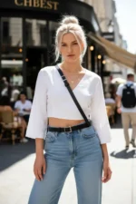 Black Women's Belt with Silver Buckle, Faux Leather Trouser Belt - SH917 - Image 3