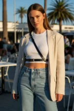 Black Women's Belt with Silver Buckle, Faux Leather Trouser Belt - SH917 - Image 4