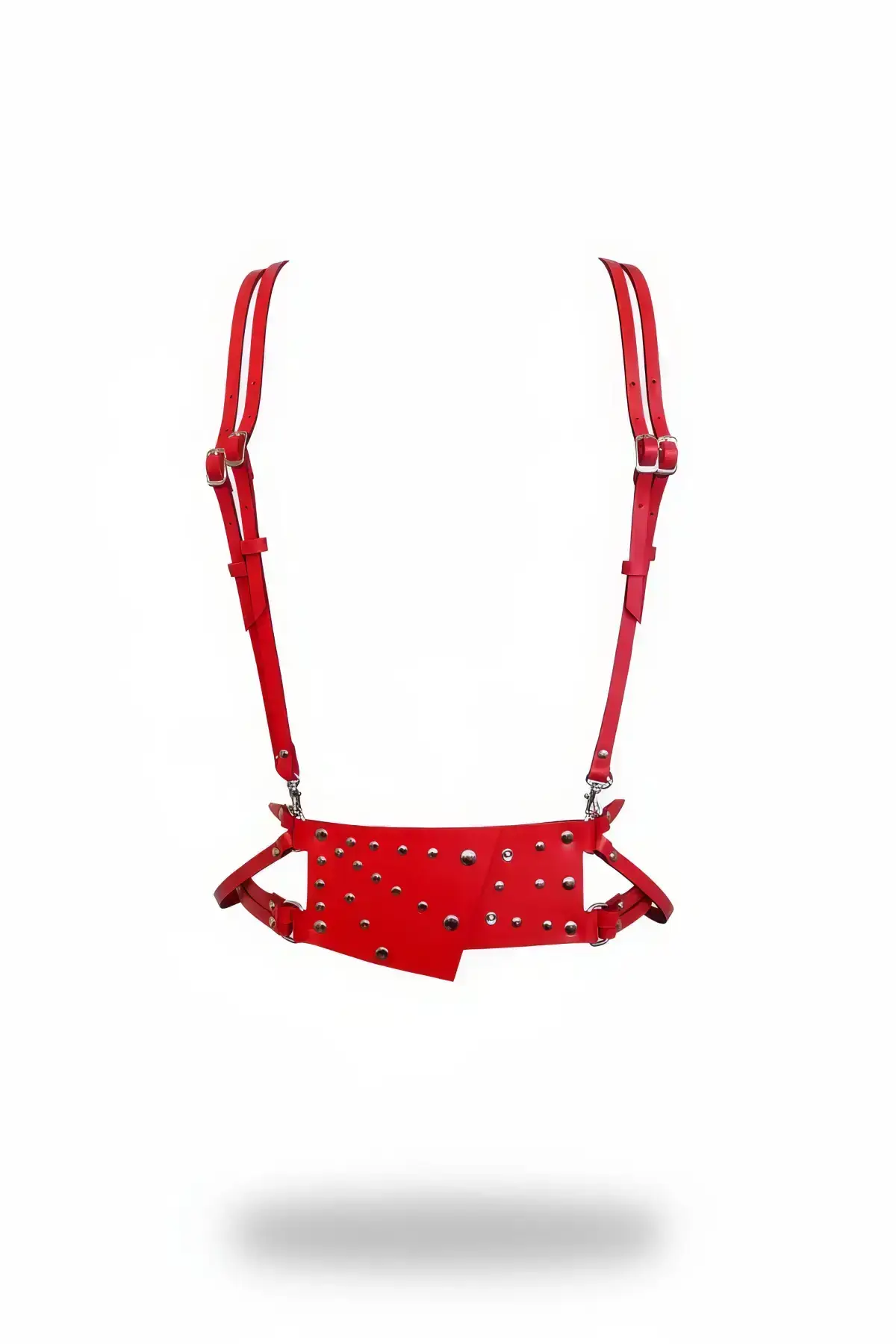 Red Women's Wide Leather Belt with Studs - SH918