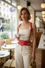 Red Women's Belt with Stud Detail, Wide Leather - SH918