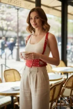 Red Women's Belt with Stud Detail, Wide Leather - SH918 - Image 3