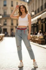 Red Women's Belt with Chain Detail, Multi-Layer Waist Accessory - SH921 - Image 2