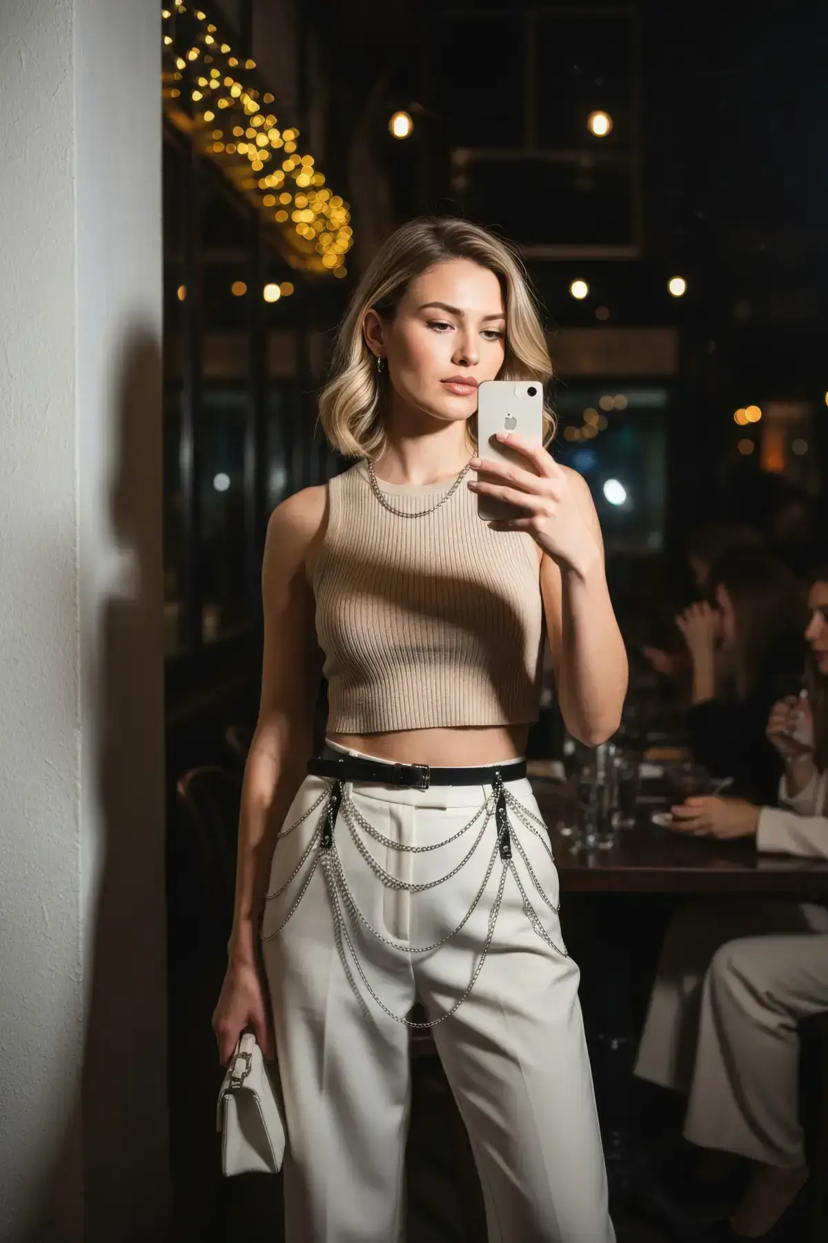 Black Women's Belt with Multi-Layer Chain Detail Waist Accessory - SH921